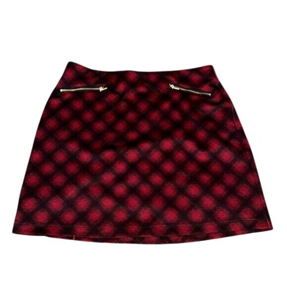 Maurices Red & Black Plaid Mini Skirt With Zipper Accents Size L Polyester Blend - Picture 1 of 7